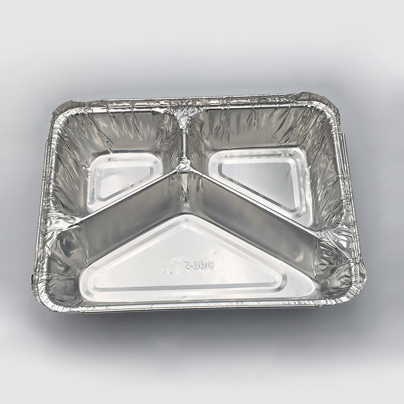 Three compartment aluminum foil lunch box disposable food grade fastfood container Take out package
